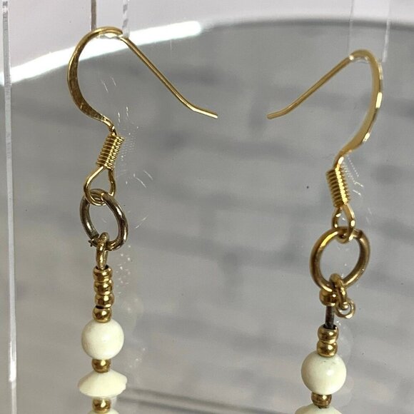 REIMAGINED Glass Bead Dangling Gold Plated Hook Earrings - Picture 4 of 4